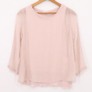Dolce Ragazza Pink‎ Silk Chiffon Sheer Blouse Top Sequin Romantic Italy Size S